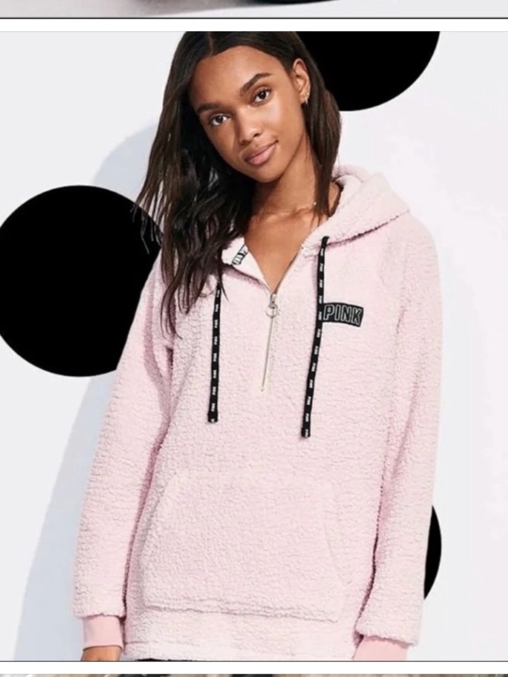 2018 VS Pink sherpa half zip tunic length pullover hoodie light pink